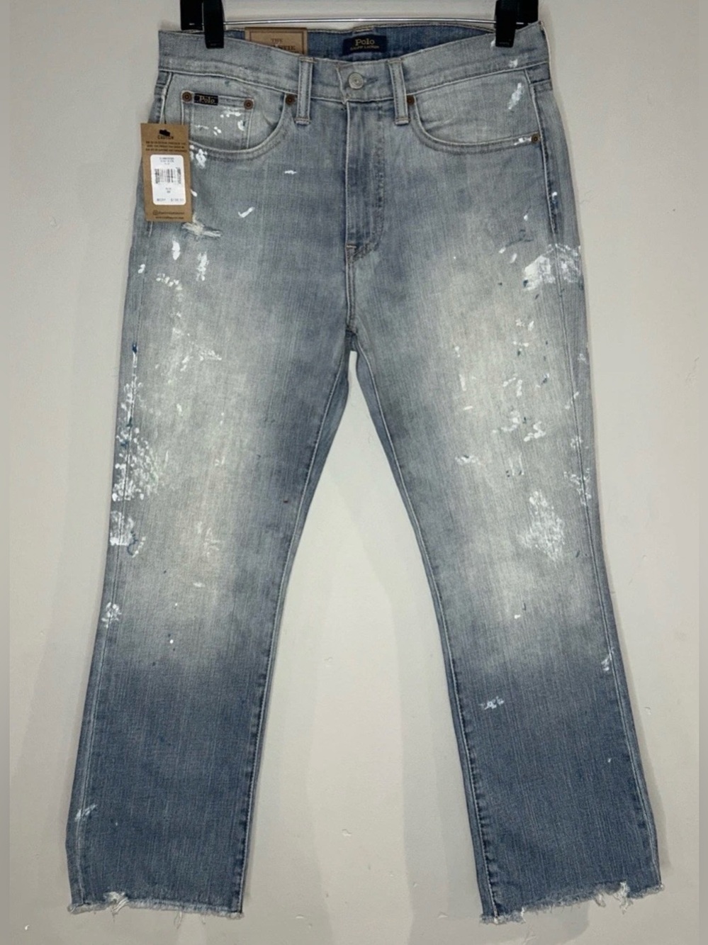 Polo Ralph Lauren Chrystie Kick Flare Crop Paint Splatters Jeans Blue Sz 28 NWT
